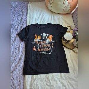 Graphic Black Skeleton And Fire Live Laugh Love T Shirt